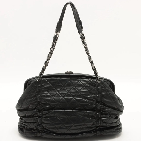 Chanel Lambskin Quilted Sharpei Frame Tote Black Silver Hardware - Picture 2 of 12